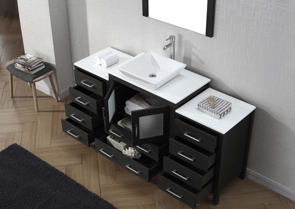 Dior 66" Single Bathroom Vanity, Zebra Gray, White Engineered Stone