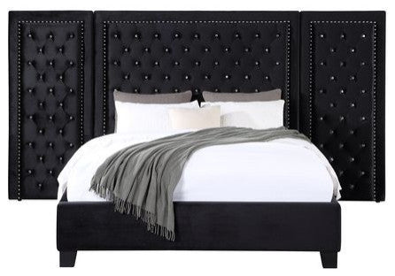 Frances Oversized Headboard Platform Bed, Black Velvet, King