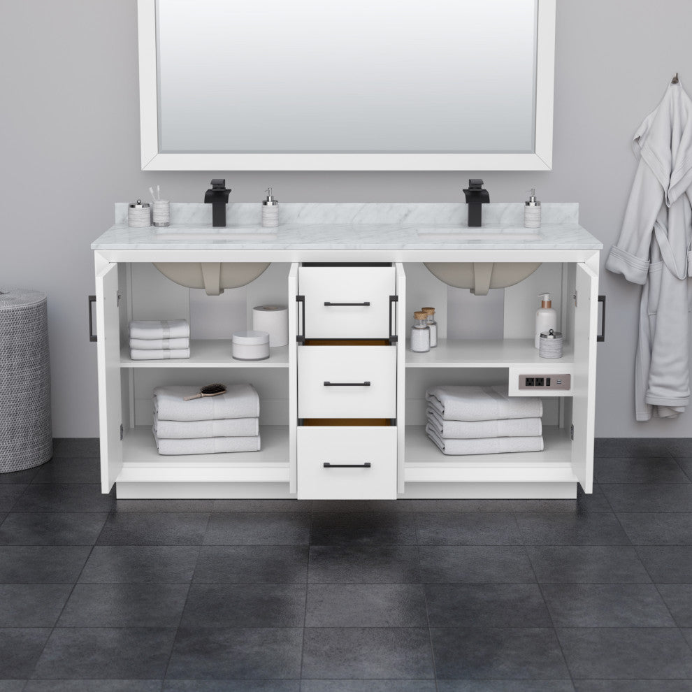 Wyndham WCF414166DWHCMUNSM58 Strada 66 Inch Double Bathroom Vanity in White