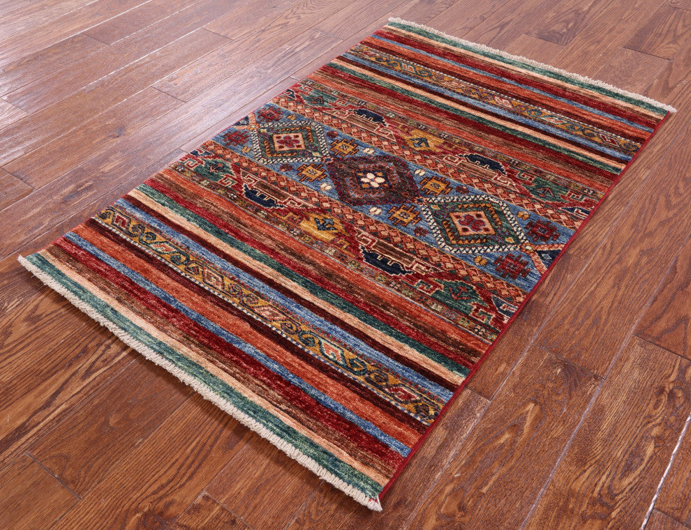 2' 7" X 4' 1" Handmade Super Kazak Khorjin Wool Rug - Q12336