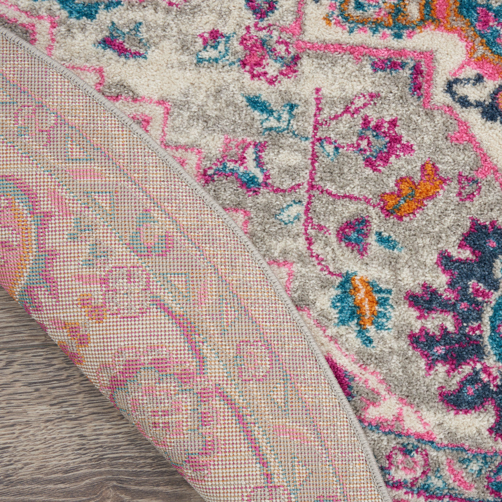 Nourison Passion 5' x Round Light Grey/Pink Bohemian Indoor Area Rug
