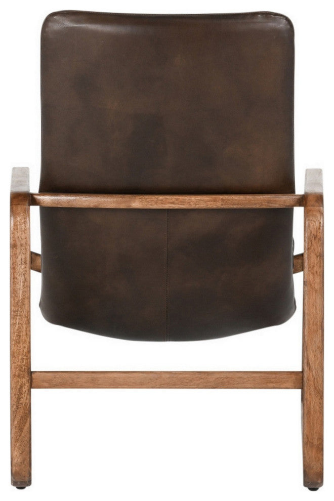 Benzara BM282995 Classic Accent Chair, Top Grain Leather, Rubberwood, Brown