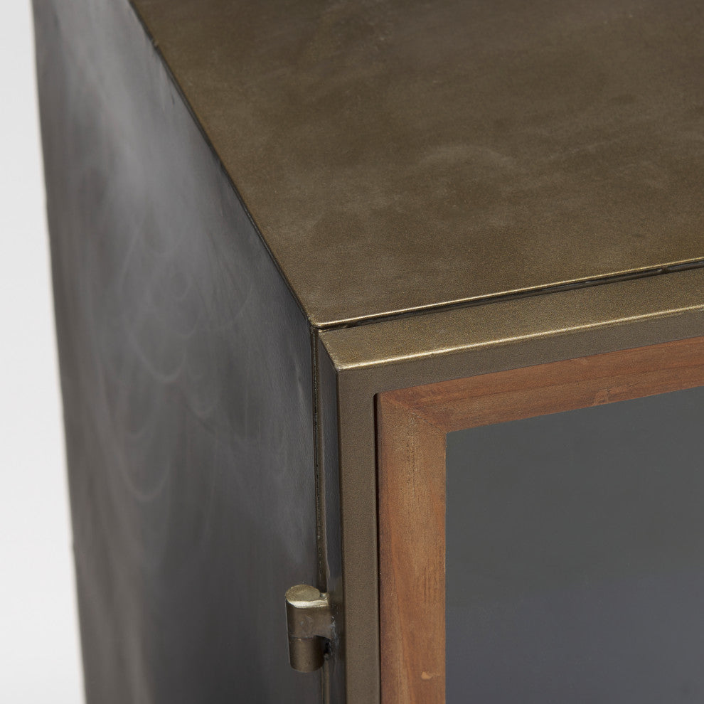 Pandora Dark Brass Metal WithRed Wood 2 Door Accent Cabinet