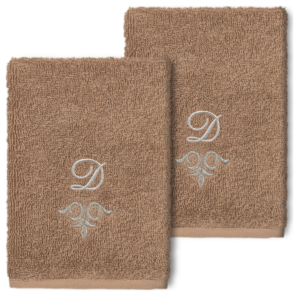 Linum Home Turkish Cotton Monica 2-Piece Embellished Washcloth Set, Latte