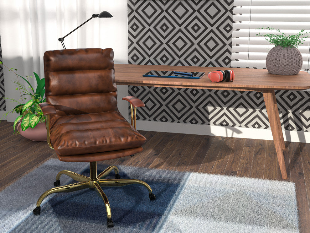 LeisureMod Regina Modern Leather Adjustable Conference Chair, Walnut Brown