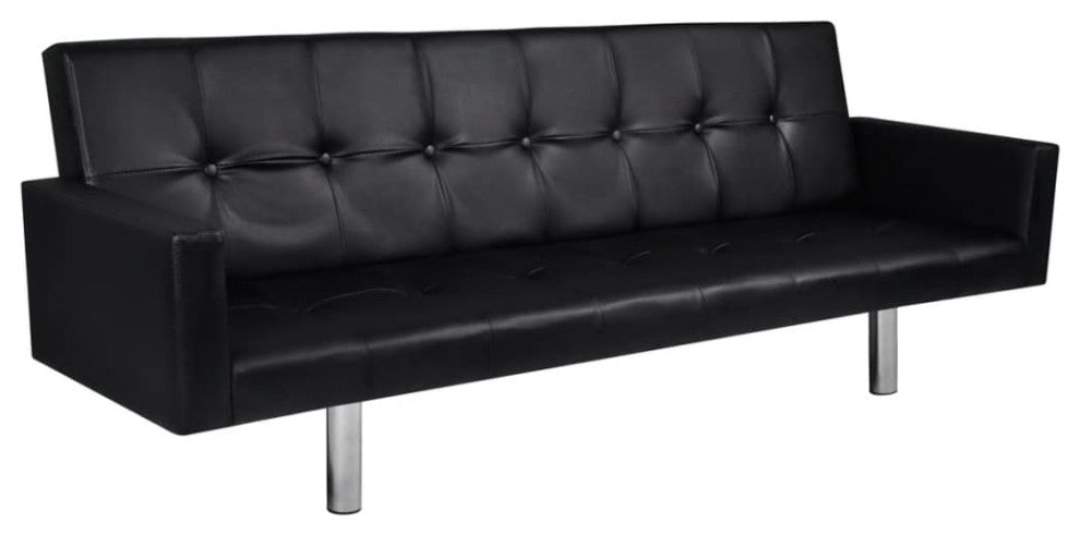 vidaXL Sofa Bed With Armrest Black Artificial Leather