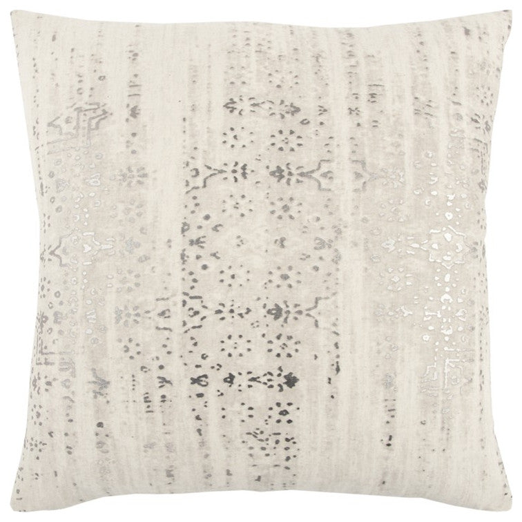 Ivory Silver Distressed Vintage Throw Pillow