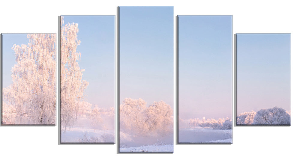 "White Crystal Tree And Landscape" Landscape Print Wall Art, 5 Panels, 60"x32"