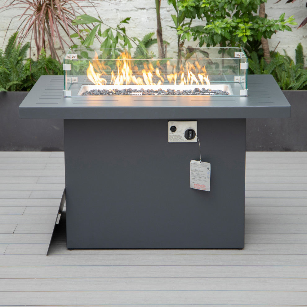 LeisureMod Chelsea Patio Modern Black Aluminum Propane Fire Pit Table Black