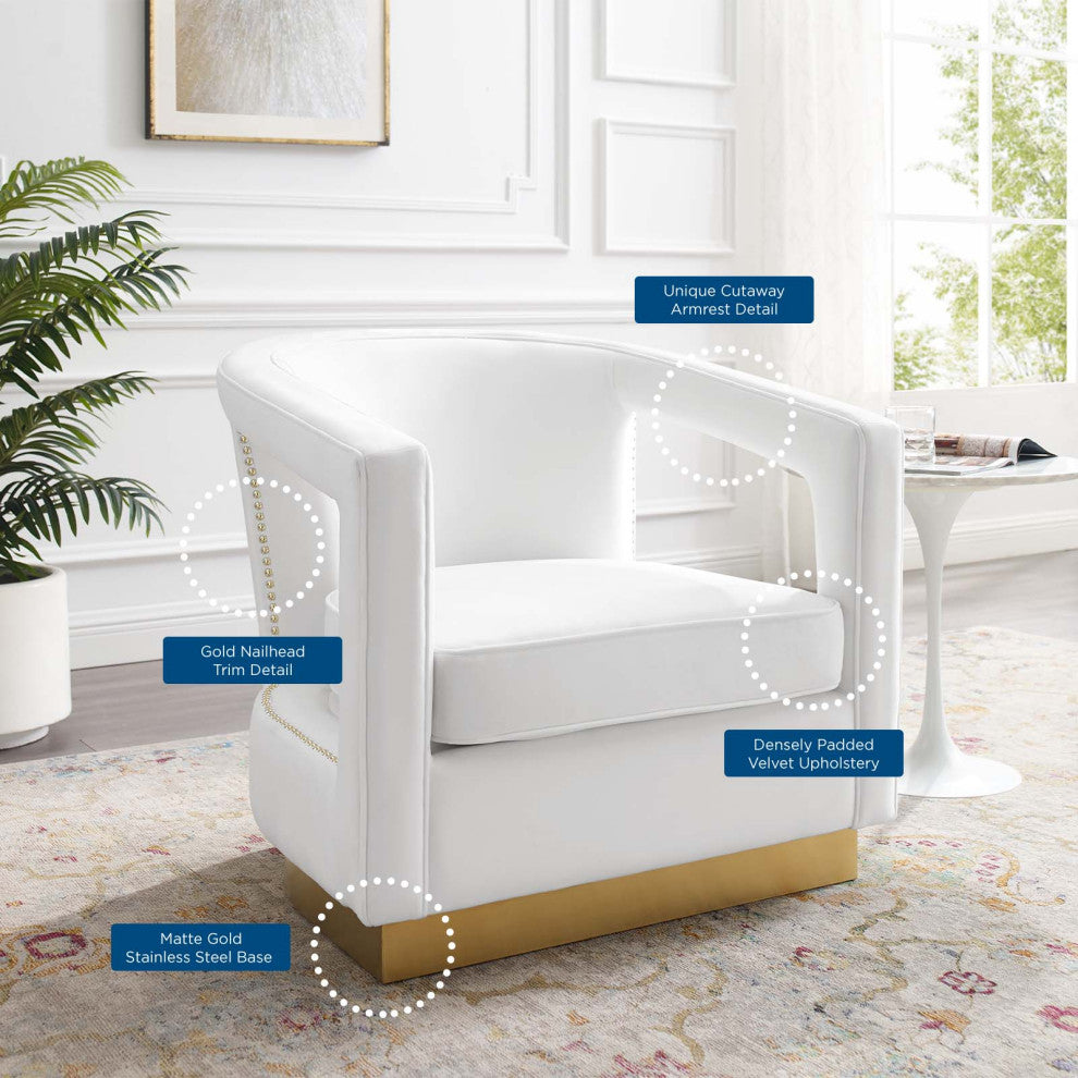 Armchair Accent Chair, Velvet, White, Modern, Living Lounge Hotel Hospitality