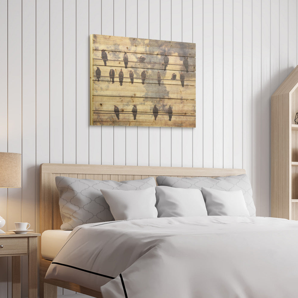 Wired Birds Digital Print on Solid Wood Wall Art