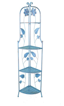 HomeRoots 16" X 3.5" X 67.5" Blue Copper Steel Corner Bakers Rack With Shelves