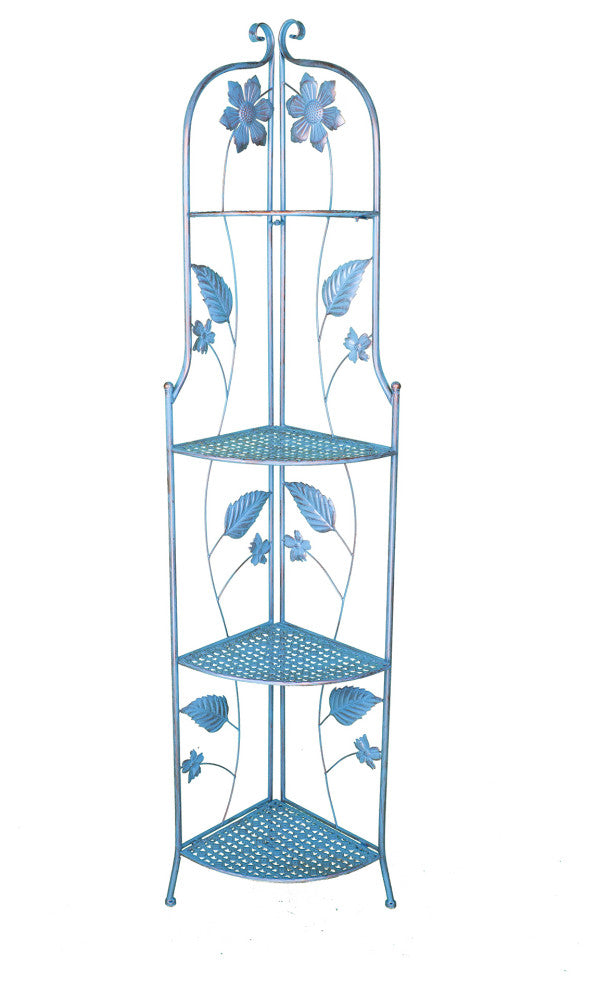 HomeRoots 16" X 3.5" X 67.5" Blue Copper Steel Corner Bakers Rack With Shelves