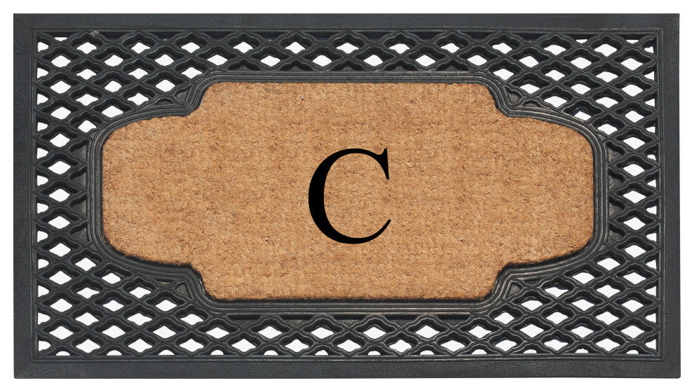 A1HC Mesh Border Rubber and Coir Monogrammed Doormat, 23"X38", Black, C