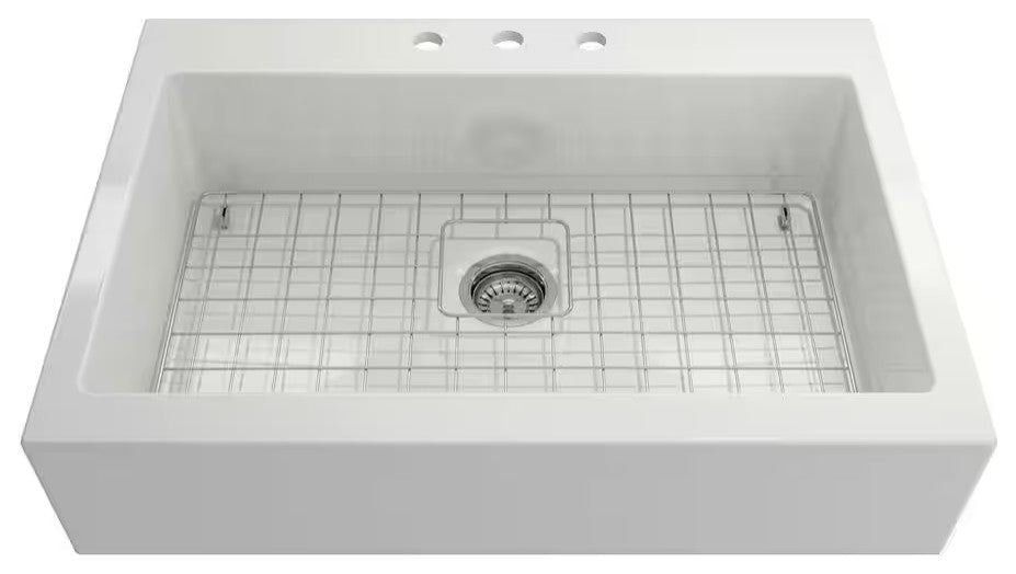 BOCCHI 1500-001-2020SS Apron Front Drop-In Fireclay 34" 1 Bowl Kitchen Sink Kit