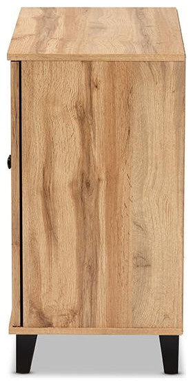Oak Brown Finished Wood 2-Door Shoe Storage Cabinet
