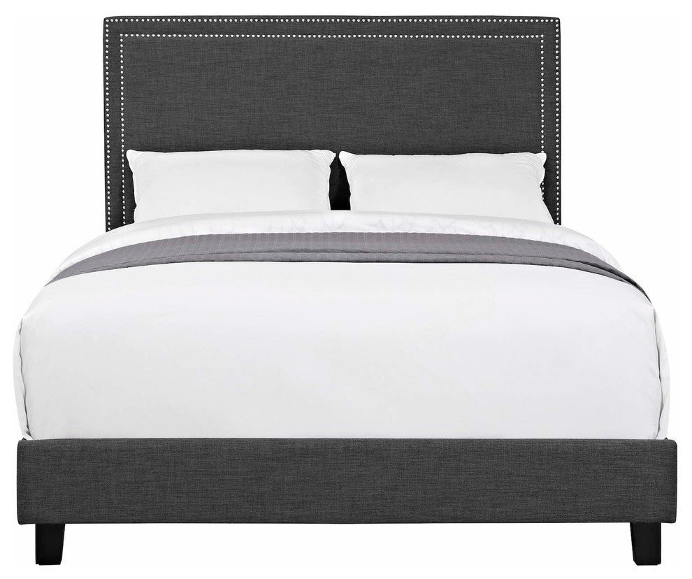 Picket House Furnishings Emery Upholstered Platform Bed, Charcoal, Queen