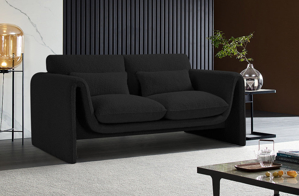 Stylus Boucle Fabric Upholstered Loveseat, Black