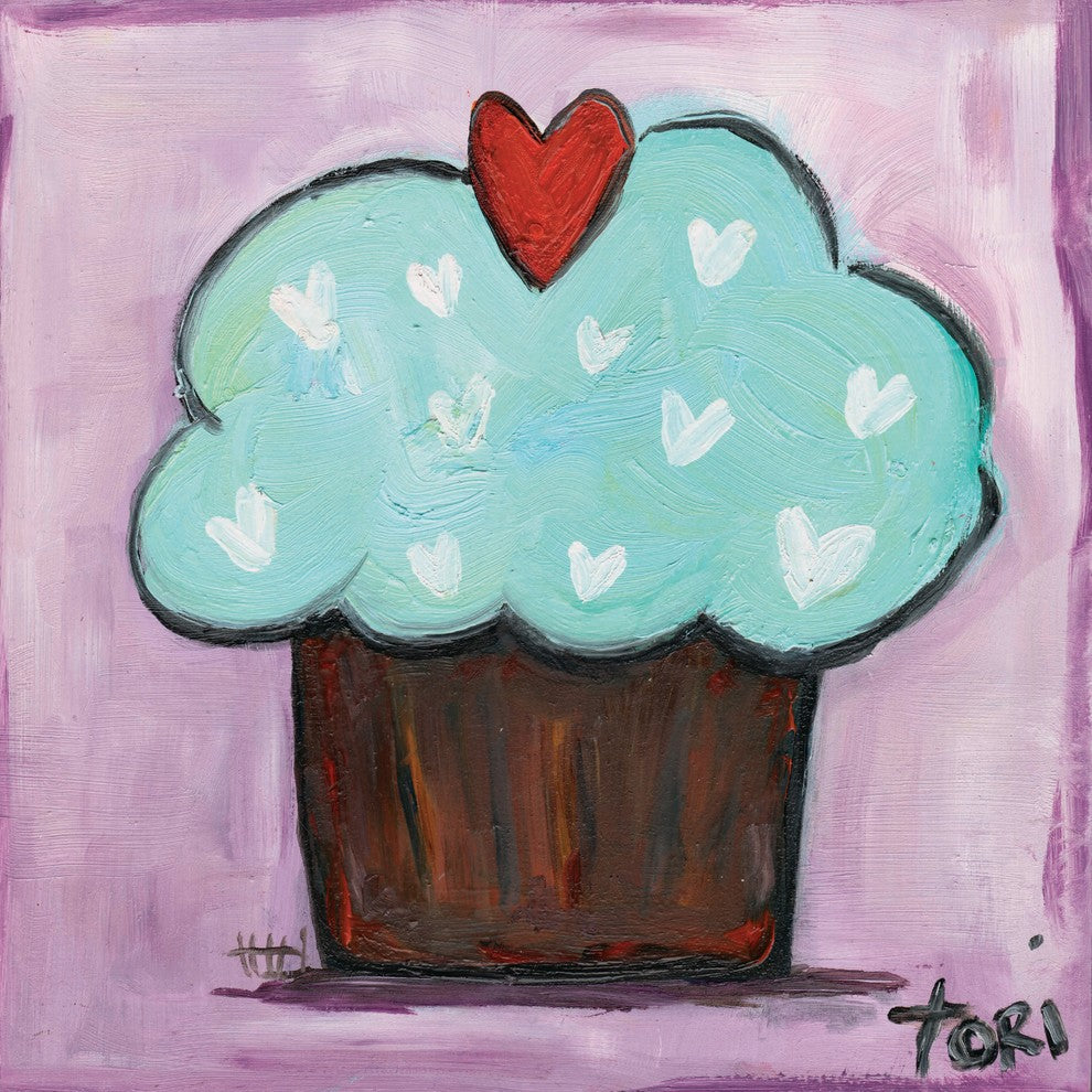 "Purple Heart Cupcake" Painting Print on Canvas by Tori Campisi