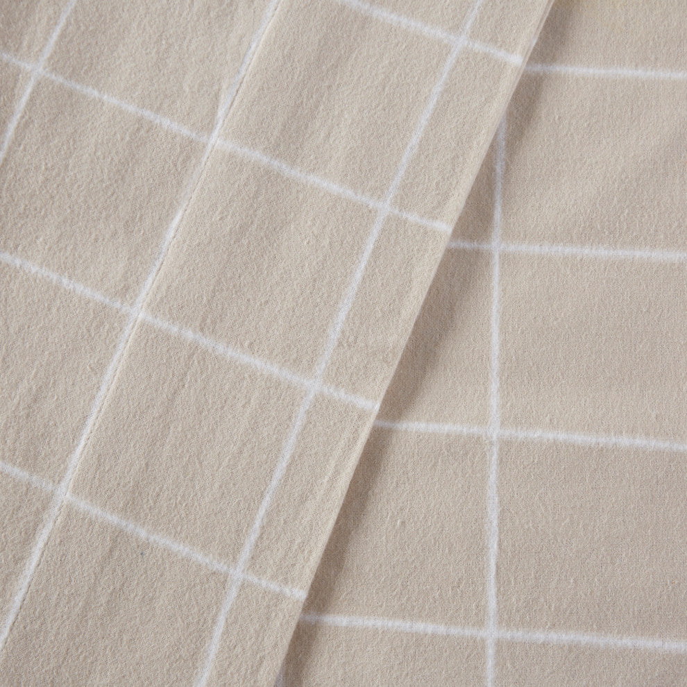 Beautyrest Oversized Flannel 4 Piece Sheet Set, Beige Windowpane