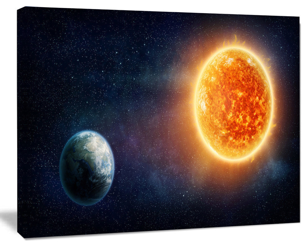 Planet Earth and Sun, Landscape Canvas Art Print, 40"x30"