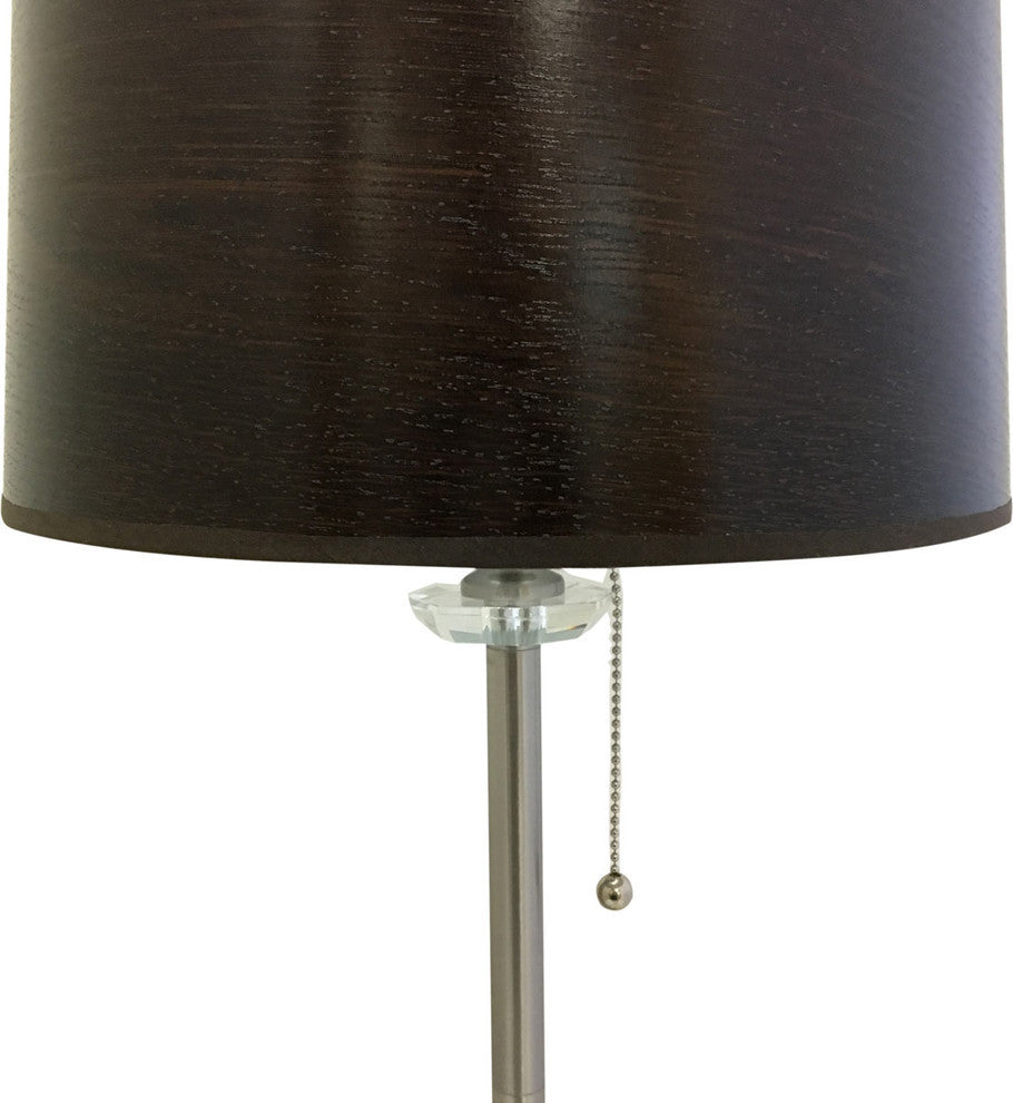 28" Crystal Lamp With Brown Wood Texture Shade, Brushed Nickel, Single