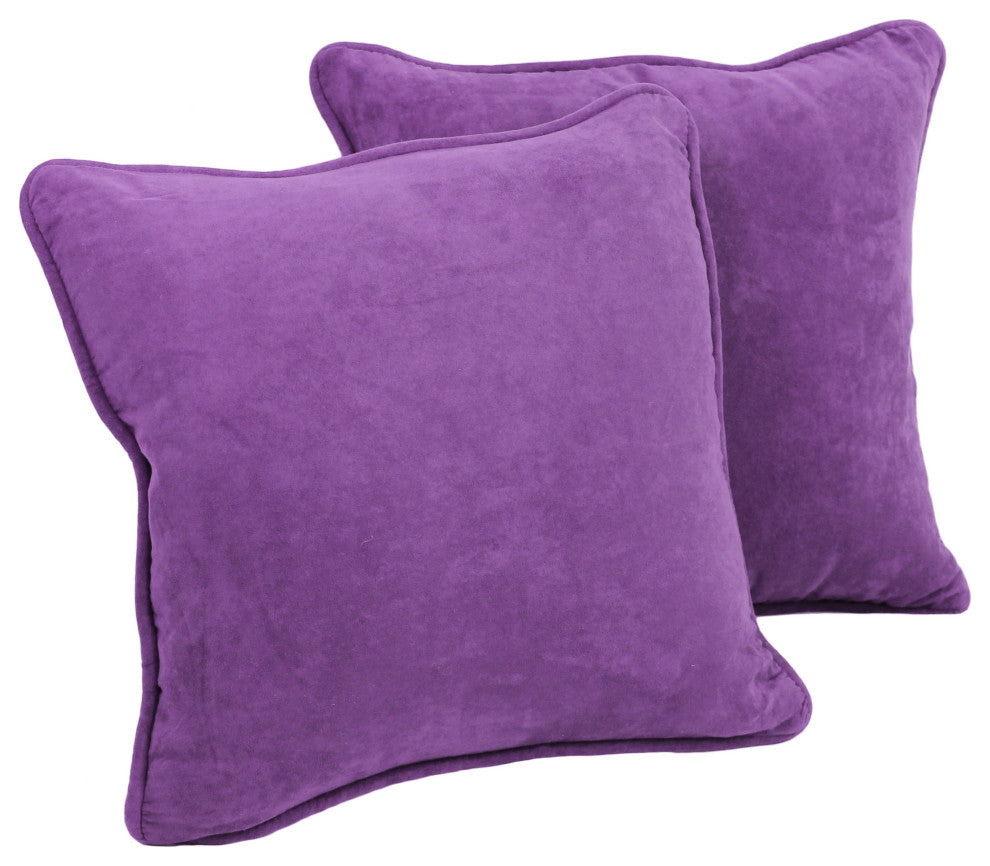 18" Double-Corded Solid Microsuede Square Throw Pillows, Set of 2, Ultra Violet