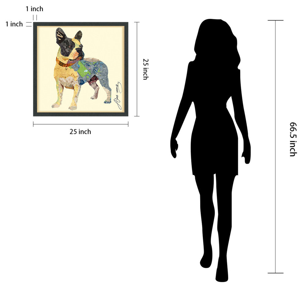 Boston Terrier Dimensional Collage Framed Graphic Art Under Glass Wall Art
