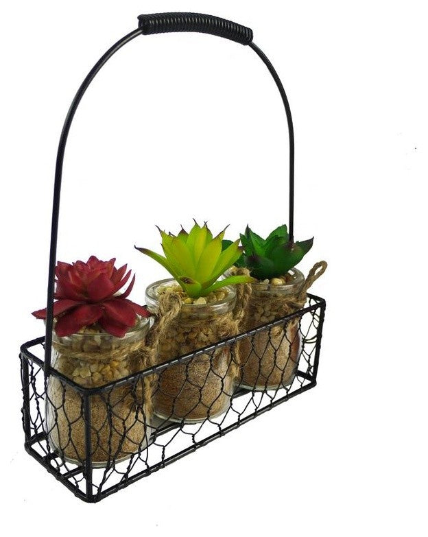 Artificial Succulents 3-Piece, Wooden Crate Home Decor