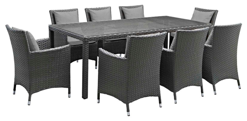 Canvas Gray Sojourn 9 Piece Outdoor Patio Sunbrella Dining Set