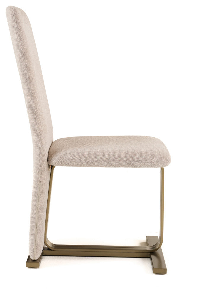 Modrest Tasha Modern Beige Linen + Brushed Brass Dining Chair, Set of 2
