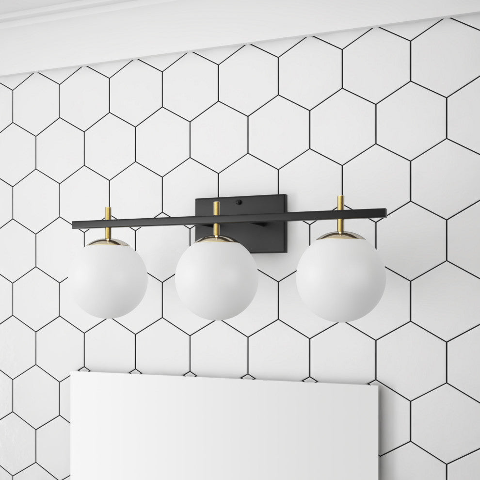 3-Light Bathroom White Glass Shades Vanity Wall Sconce