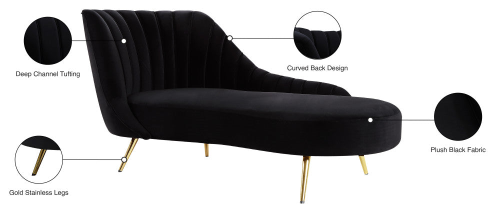 Margo Velvet Upholstered Set, Black, Chaise