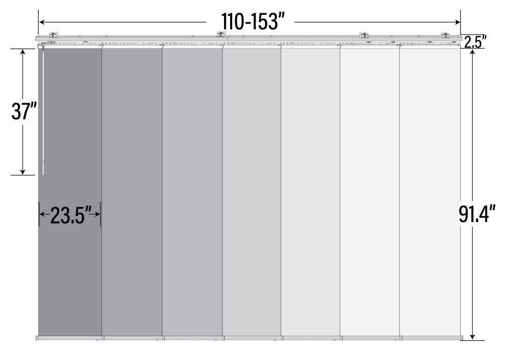 Calisto-Florentina 7-Panel Track Extendable Vertical Blinds 110-153"x94", White Track