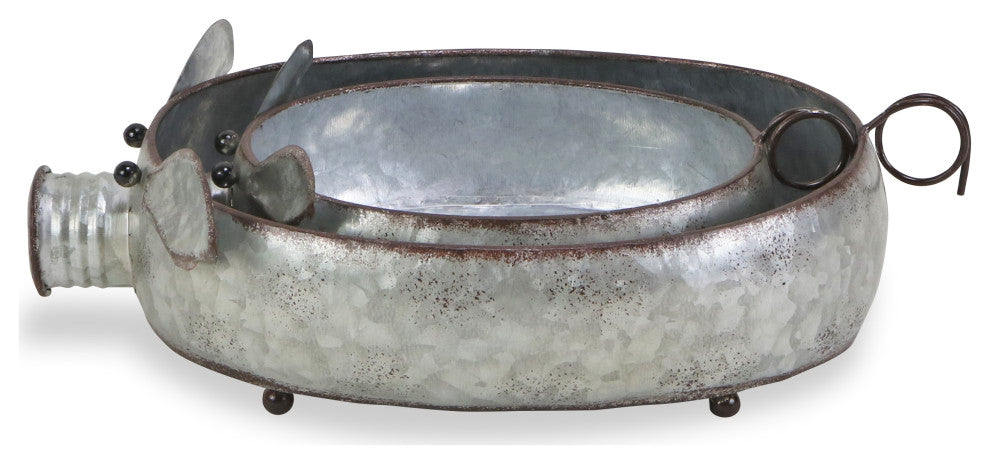 Galvanized Metal Piglet Planters, Set of 2