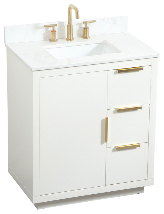 30" Single Bathroom Vanity, White, With Backsplash