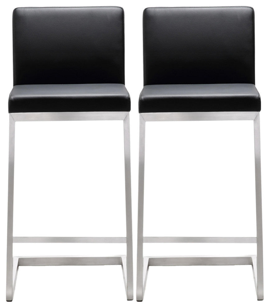 Parma Stainless Steel Counter Stool, Set of 2, Black/Silver