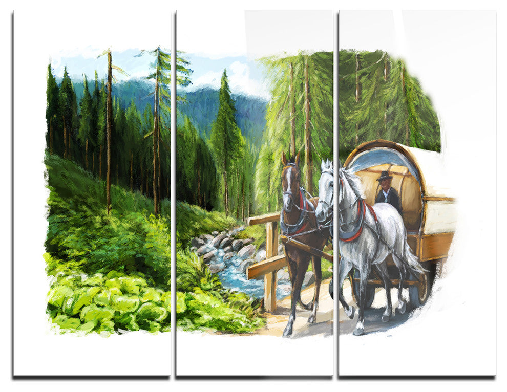 "Green Landscape With Horse" Digital Metal Wall Art, 3 Panels, 36"x28"
