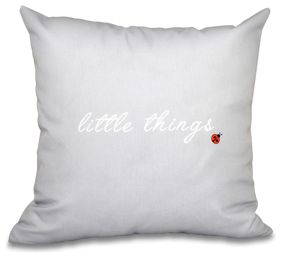 Little Things, Word Print Outdoor Pillow, Gray, 18"x18"