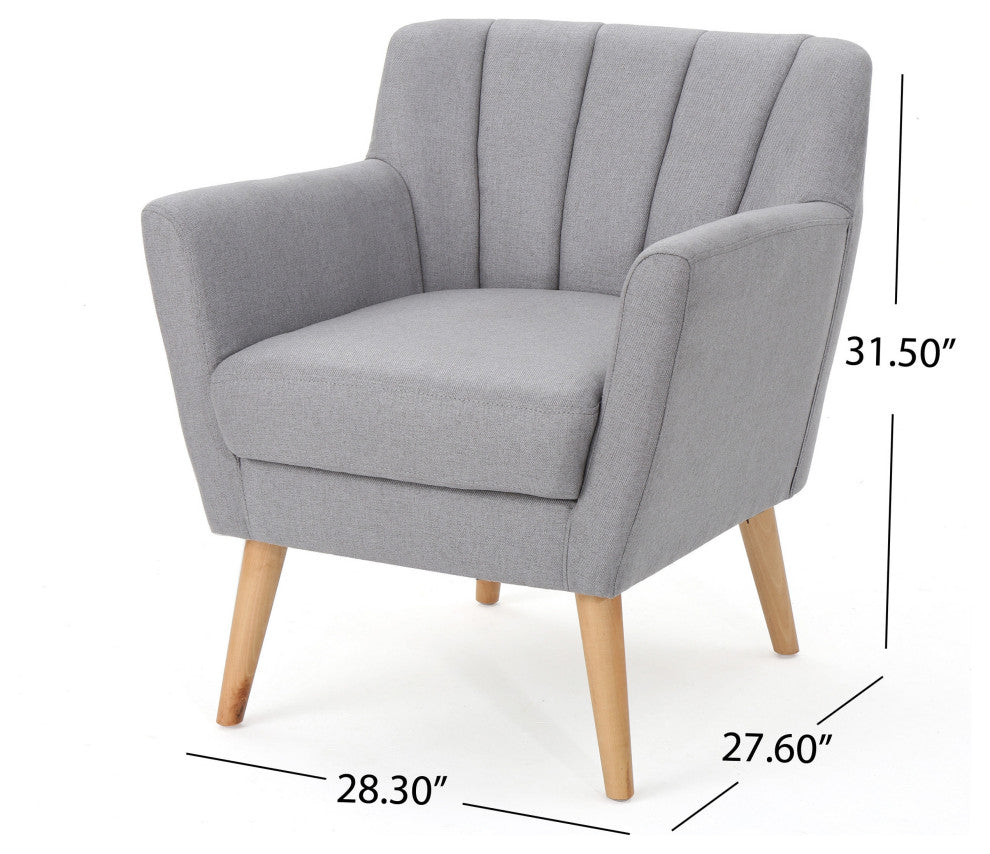 GDF Studio Madelyn Mid Century Modern Fabric Club Chair, Light Gray