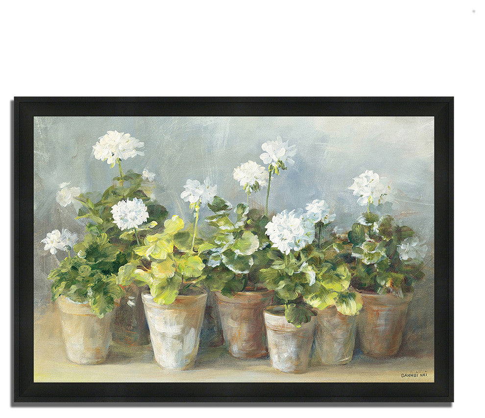 "White Geraniums" By Danhui Nai, Framed Painting Print, Ready To Hang