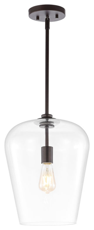 Hayes 11.25" 1-Light Iron/Glass LED Pendant, Oil Rubbed Bronze/Clear
