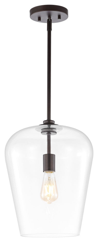 Hayes 11.25" 1-Light Iron/Glass LED Pendant, Oil Rubbed Bronze/Clear