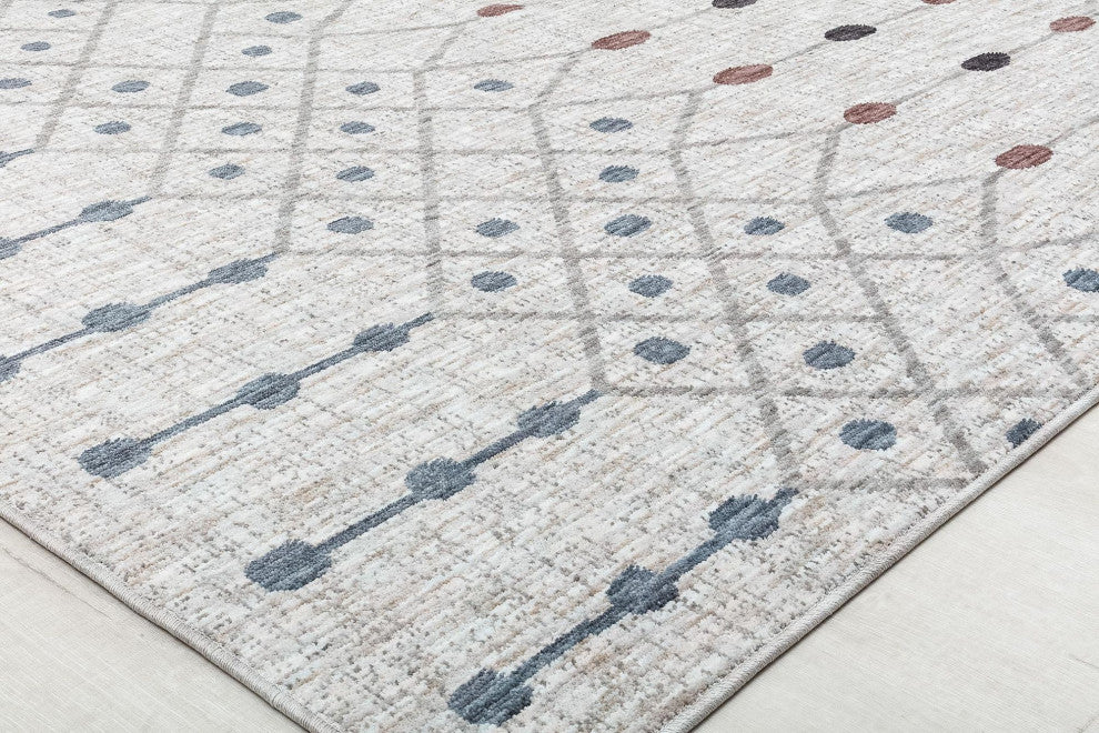 Jade La Paloma White  Moroccan Tribal Ivory Recycled Area Rug, 2'6" X 8'