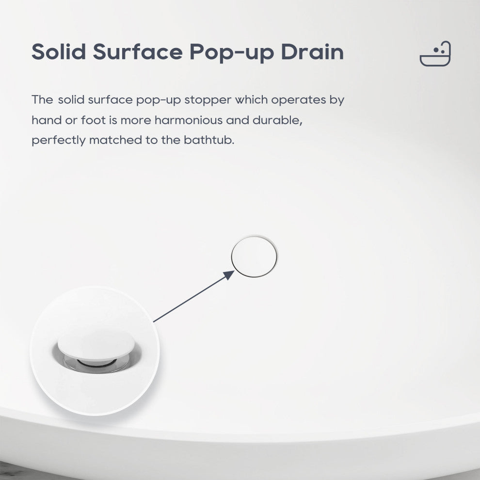 Stone Resin Matte Freestanding Soaking Bathtub, White, 69 in.