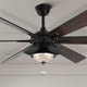 72" Antique Lagre Ceiling Fan, Wood Blades and LED Lights Kit w Crystal Shade, Gold