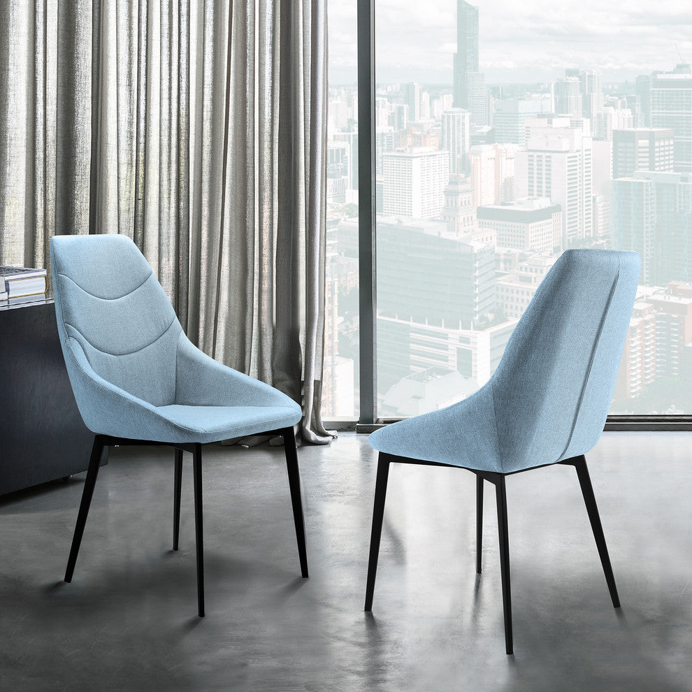 Bordeaux Dining Chair, Matte Black Finish and Blue Fabric, Set of 2