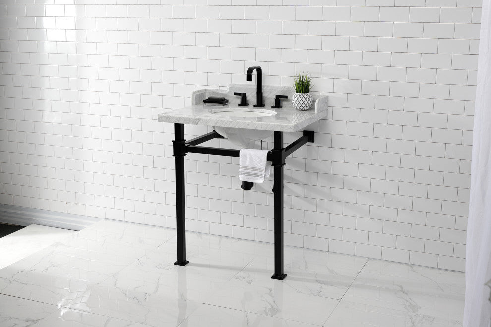 Kingston Brass LMS30MOQ0 30" Carrara Marble Console Sink, Legs