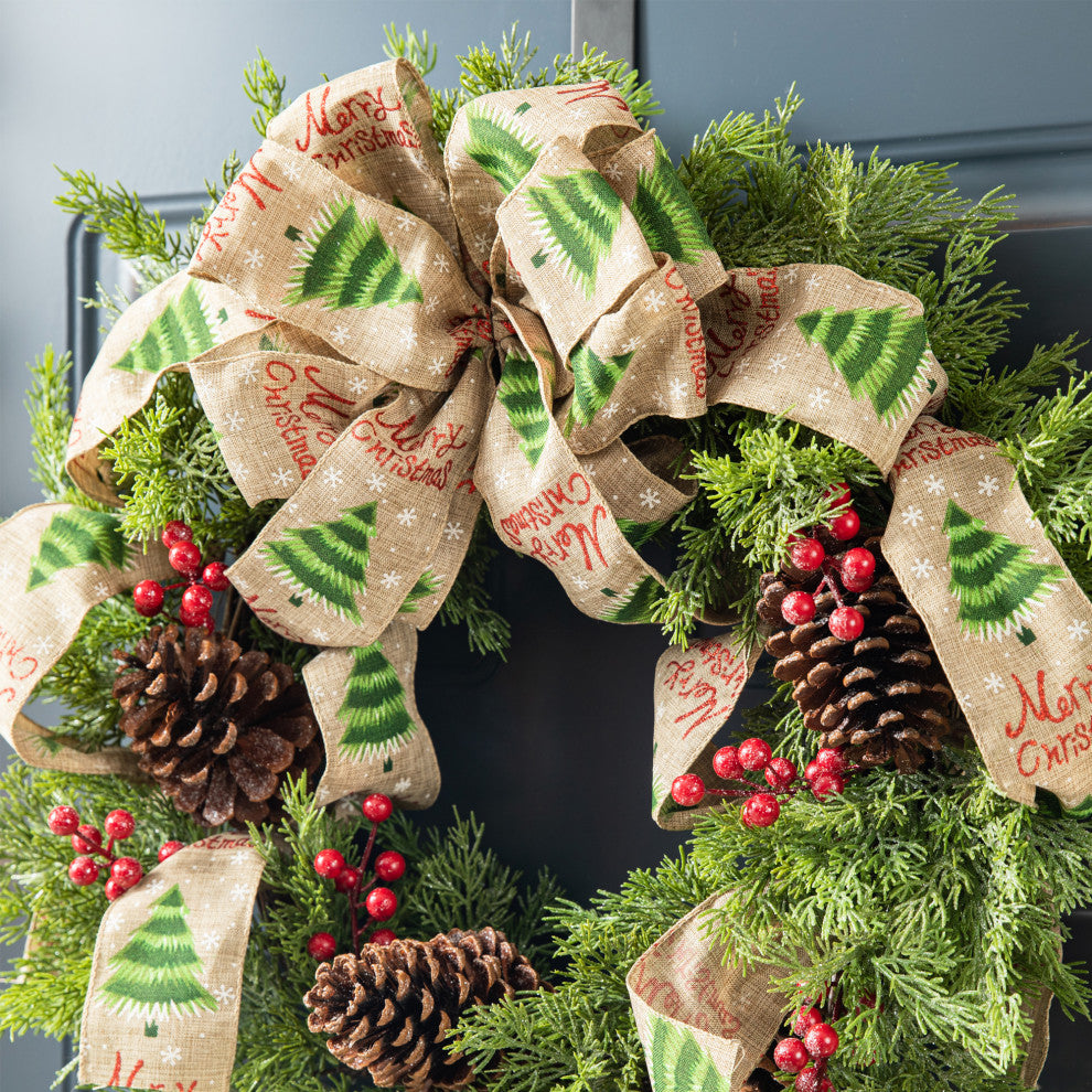 24"D Cypress Leaves Pinecone Wreath