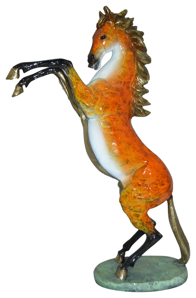 Horse on a Marble Base Bronze Statue - Size: 20"L x 8"W x 27"H.